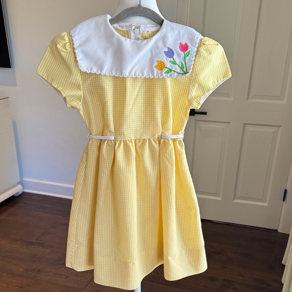 Sylvia Whyte - Yellow & White Gingham Dress w/ Tulip Appliqué - Size: 6X